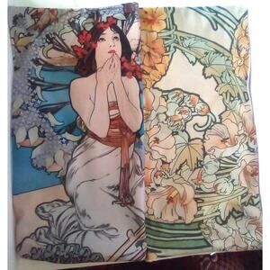 Art Nouveau Poster Pillowcase Covers Only18x18 Mucha Floral Goddess Sea Classic